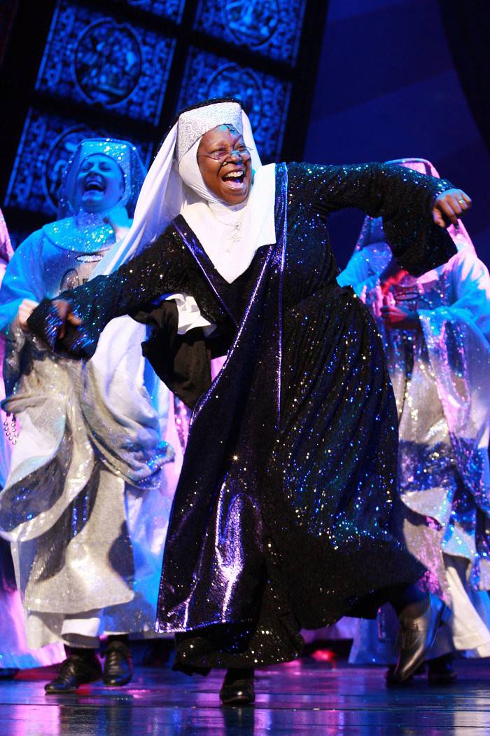 LONDON, UNITED KINGDOM - AUGUST 10: Whoopi Goldberg on Stage for The Sister Act: The Musical Cast Change  on August 10, 2010 in London, England. (Photo by Neil Mockford/Getty Images)
