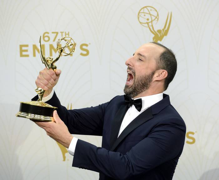 LOS ANGELES, CA - SEPTEMBER 20: Actor Tony Hale, winner of Outstanding Supporting Actor in a Comedy Series for 'Veep', poses in the press room at the 67th Annual Primetime Emmy Awards at Microsoft Theater on September 20, 2015 in Los Angeles, California.(Photo by Kevork Djansezian/Getty Images)
