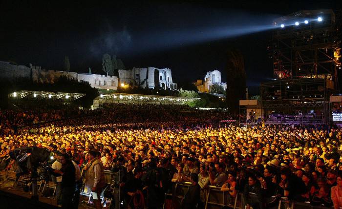 ROME - MAY 16:  General view of the ancient Palatine Palace overlooking the "We are the Future" all-star humanitarian concert May 16, 2004 at Circus Maximus in Rome, Italy. The show will be is being broadcast globally on MTV and will raise money to open child centers in the most war torn regions of the world. (Photo by Frank Micelotta/Getty Images)